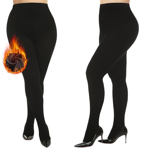 Yilanmy 2 Paar Thermo Strumpfhosen Damen Große Größen Fleece Gefütterte Winter Strumpfhosen Übergröße Warme Dick Leggings(Schwarz,3XL-4XL)