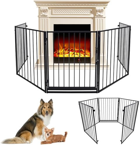 SUBTLETY Griglia di protezione del camino senza foratura, 5 pezzi, 76 x 60 cm, in metallo, griglia di protezione antincendio, per camini, scale e porte, con porta, per bambini e animali domestici (305