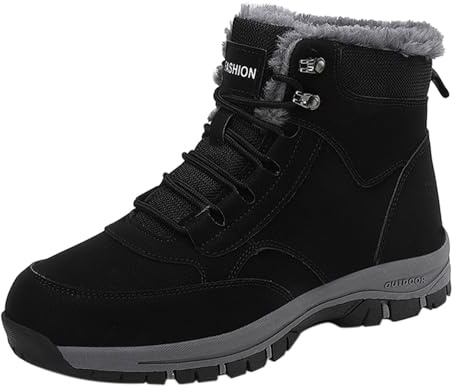 Ankle Snow Boots Men Fur Lined Snow Shoes Mens Winter Boots Size 6 Waterproof Warm Lace Up Outdoor Walking Boots Non Slip Winter BootiesUK Clearance Size 6.5