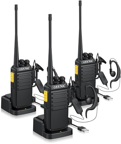 eSynic Professional 3PACK Long Range Digital Walkie Talkie for Adult Rechargeable Clear Sound Walkie Talkies with VOX Function Earpieces 2 Way Radio Noise Reduction for Indoor & Outdoor
