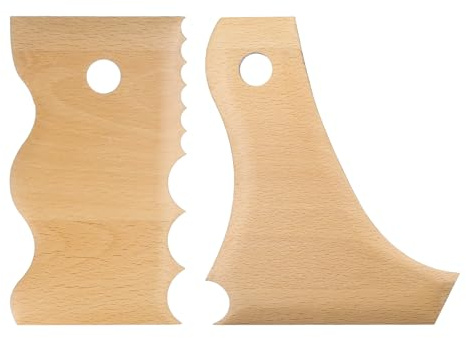 QUARKZMAN 2pcs Outils modelage en poterie en Bois hêtre Outils Profil en poterie Ensemble Texture Outil modelage en Forme d'onde en Bois hêtre pour la Sculpture céramique en Argile