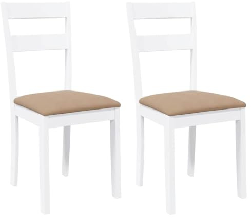 vidaXL Sillas de Comedor con Cojines 2uds Madera Maciza Blanco Caucho, Silla de Comedor, Silla de Cocina, Asiento de Comedor, Silla