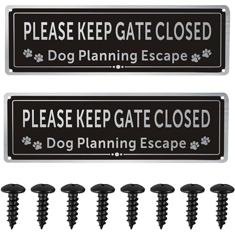 2Pcs Please Close The Gate Sign,Guard Dogs Warning Sign,Black