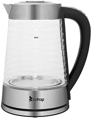 Bonnlo Glas Wasserkocher 2000W|Temperatureinstellung|LED Beleuchtung|automatische Abschaltung|elektronischer Griff|360°drehbarer Sockel, mit wellenförmigem Korpus, 2,2L