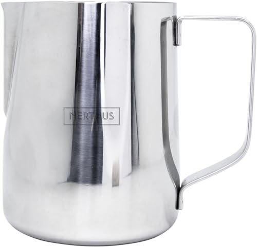 NERTHUS FIH 1459 Jarra de leche en acero inoxidable 350ml, pitcher para espumar leche, con medidas en ml y onzas, ideal para café, cappuccino y latte art