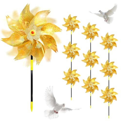 XLZJYIJ Lot de 10 Moulins à Vent Anti-Oiseaux, Moulin à Vent Réfléchissant, Moulin a Vent Repulsif Oiseaux, Moulin a Vent Jardin Exterieur pour Jardin de Ferme Pelouse Balcon Verger