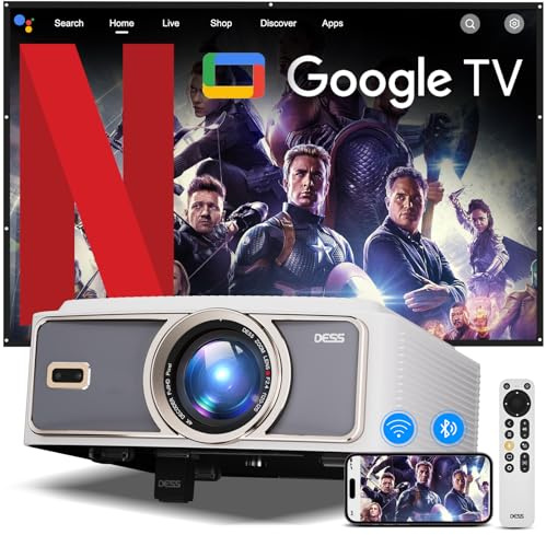 Beamer-4K[1500ANSI&Autofokus/Trapezkorrektur] Tageslicht Projector mit WiFi 6 Bluetooth,DESS Full-HD 1080P kurzdistanz Smart Beamer,verdeckter Motor-Ständer，300 Display Heimkino&Outdoor Projektor