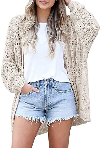 Cardigan long en tricot épais pour femme - Manteau élégant - Cardigan à manches longues - Pull ample - Cardigan décontracté - Cardigan long - Confortable et chaud, beige, M
