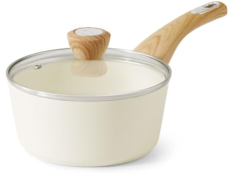 SENSARTE Ceramic Nonstick Sauce Pan with Lid, 2.0 Quart Small Saucepan, White Cooking Pot with Stay Cool Handle, Non toxic Kitchen Sauce Pot, Non stick Small Pot, Induction Pot, PFOA PTFE PFAS Free