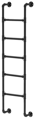 Schwarze Feuerleiter, 140 cm, 160 cm, 180 cm, 200 cm, 210 cm, Kellerleiter, Wandmontage, Dachboden, Dachboden, Leiter für Sicherheit zu Hause, Metall-Eisenrohr, Fensterbrunnenleiter