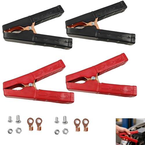 GifBasg Pinzas de cocodrilo de Cobre Puro de 200 A, Juego de 4 alicates para baterías de Coche, con Funda Aislante, Cable de Arranque Seguro para vehículos, Alta conductividad, Colores Rojo y Negro