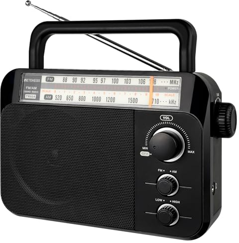 Retekess TR604 AM FM Radio,Portable Radio Plug in Wall,D Battery Operated,Large Dial,High/Low Tone Mode,Big Speaker,Earphone Jack,for Home,Picnic,Senior