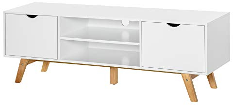 HOMCOM TV-Schrank, Fernsehtisch für Fernseher bis zu 65 Zoll, Lowboard mit 2 Schränken und 2 Regalebenen, Fernsehschrank für Wohnzimmer, 150 x 39 x 50 cm Weiß