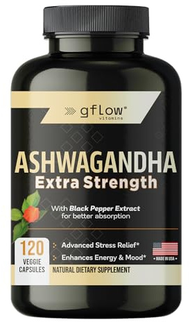 gflow vitamins Ashwagandha Supplements for Women and Men | Sleep, Mood and Energy Support | Extra Strength, Vegan Friendly, Non-GMO, Made in USA