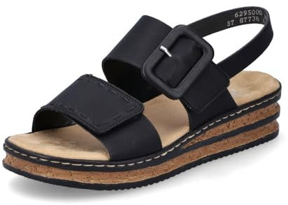 Rieker Damen Klassische Sandalen 62950, Frauen Sandalen,Sommerschuhe,Freizeitschuhe,offene Schuhe,Strandschuhe,schwarz (00),39 EU / 6 UK