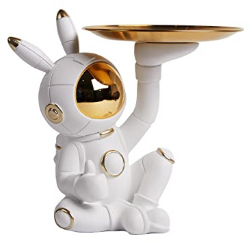 SEINHIJO Porta Dulces Bandeja de Joyas Figura de Astronauta Decorativa Moderna Escultura Interior Regalo para Familiares Amigos Amantes Resina 23cm