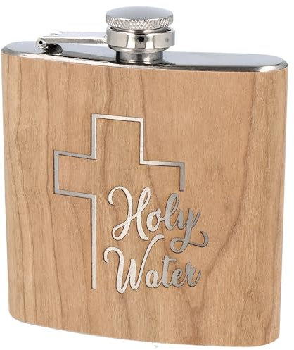 Spruchreif | Flachmann aus Edelstahl mit Gravur | Geschenkidee für Männer und Frauen | Flachmann aus Holz | Holy Water Cross