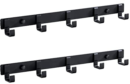 Jiafengyuan 2 Pack Hat & Coat Rack - Wall Mounted Aluminum Alloy Hook Rack (5 Hooks Black)