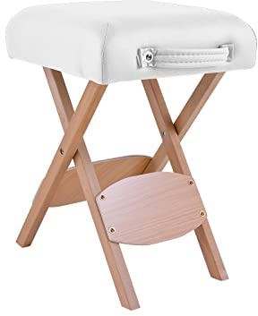 QUIRUMED Tabouret Pliant en Bois avec Assise, revêtement Blanc, Polyvalent, Table d'appoint et Repose-Pieds, Simili Cuir, transportable, jusqu'à 100 kg, 33 x 33 x 48
