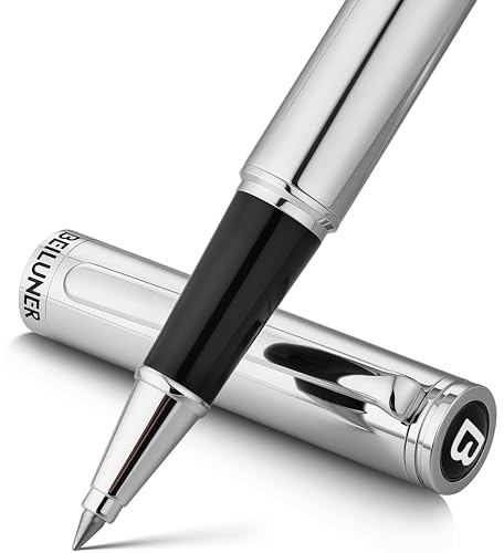 BEILUNER Luxury Silver Rollerball Pen, Stunning Bright Silver Chrome Finish