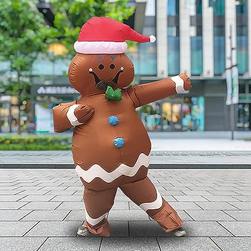 Mocoli Disfraz Inflable de Navidad, Hombre de Jengibre Disfraz Inflable para Adultos Inflable para fFiesta de Halloween Cumpleaños Navidad Cosplay Fácil de Poner y quitar Batería o Alimentado por USB