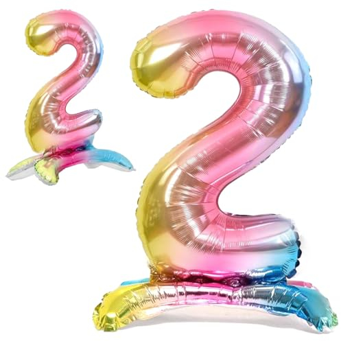 Luftballon 2. Geburtstag Zahl 2 Mehrfarbig Pastell Stehende XXL Riesen Folienballon 82cm Geburtstagsdeko Ballon Zahl Deko zum Geburtstag.