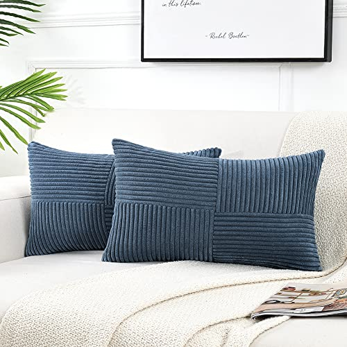 FDTERN 2er Set Denim Blau Kordsamt Kissenbezug 40x60CM Weich Moderne Dekorative Kissenbezüge Kissenhülle Dekokissenbezug Sofakissen Dekokissen Boho Deko für Sofa Schlafzimmer Wohnzimmer Balkon