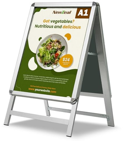 Cartel de Señalización en Marco A, Cartel de Señalización para Pavimento A1, Soporte de Cartelera de Doble Cara A, Tablero de Exhibición de Pavimento de Aluminio con Marco a Presión para Publicidad
