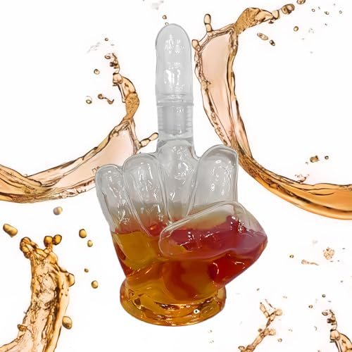Whiskey Geschenke für Männer, Mittelfinger Deko, Whisky Karaffe, Glaskaraffe mit 750 Milliliter Füllvolumen