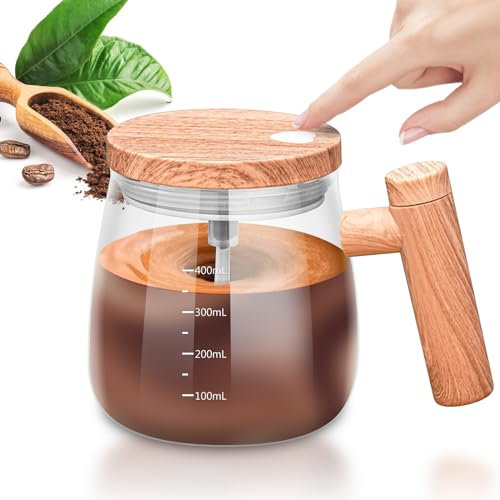 Taza autoagitadora, 400 ml Self Stirring Mug, Vaso agitador automático, Vaso portátil de vidrio autoagitador, taza de café con tapa, taza de mezcla eléctrica para café, leche, caliente, chocolate