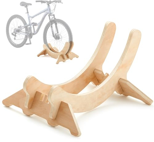 DoubleFill 1 Pack Wooden Stationary Bike Floor Stand Bicycle Indoor Storage 4 Adjustable Sizes Fit Commuter, Mountain, Road, Gravel Bikes Etc, Bike Wheel Wooden Display Stop Suitable for Home (Solid)