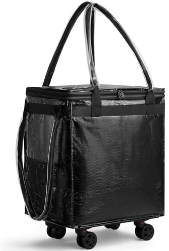 (Medium) Fanwoli Reusable Grocery Bag on Wheels with Upgraded Wrinkle-Resistant Fabric | Enhanced Stability Wheels & Extended Handle | Foldable Shopping Trolley for Laundry, Carries Up to 66 L