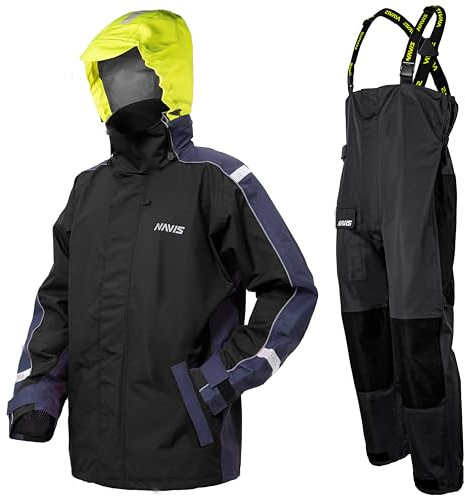 Navis Marine Men's Coastal Sailing Jacket & Bib Trousers Combo-Waterproof, Breathable Offshore Hard Shell, Durable Gear NS147(Jet black,S)