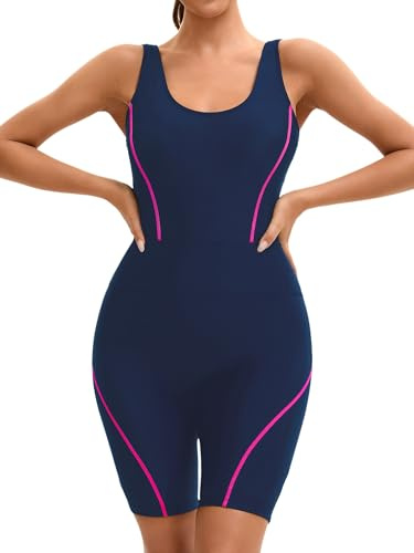 Agoky Donna Tuta Intera Bagno Senza Maniche Costume da Sub Surf Sportivo Muta con Boxer da Snorkeling Immersione Nuoto Acquatici Spiaggia Estivo Blu Navy Rosa Acceso M