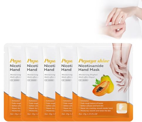 5PC Maschera per Mani Guanti Idratanti, Hand Mask, Maschera Mani Nutriente alla Papaya, Nutre in Profondità la Pelle, Previene la Secchezza Cutanea, Illumina il Tono Della Pelle