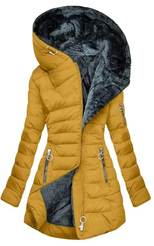 Winter Coats for Women 2025 Sherpa Fleece Lined Long Puffer Down Jackets Plus Size Warm Thicken Parkas with Hood Long Insulated Winter Coats for Women Yellow L