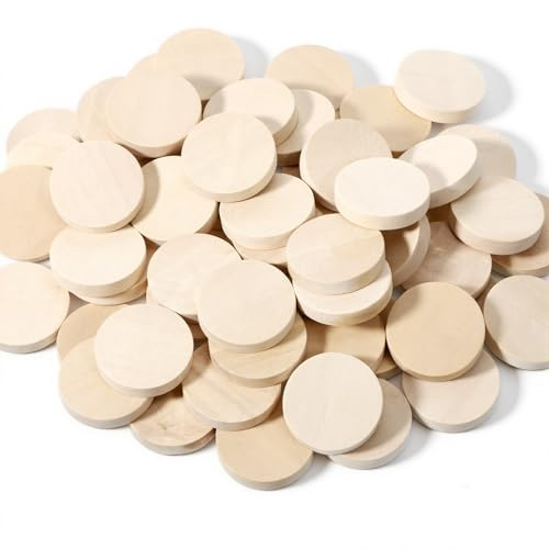 2.5cm Round Wooden Discs, 60 Pack 5mm Thick Unfinished Wood Circle Blank Natural Wood Slices for DIY Arts and Crafts Projects