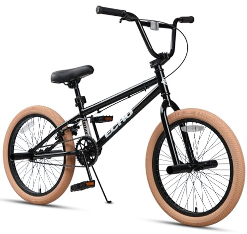 cubsala 20 Inch Beginner BMX Bike for Kids & Teens, High Tensile Steel Frame, 4 Pegs, Rear U-Brake, 85% Pre-Assembled, Unisex BMX Bicycle for Outdoor Riding, Black Frame with Brown Tires