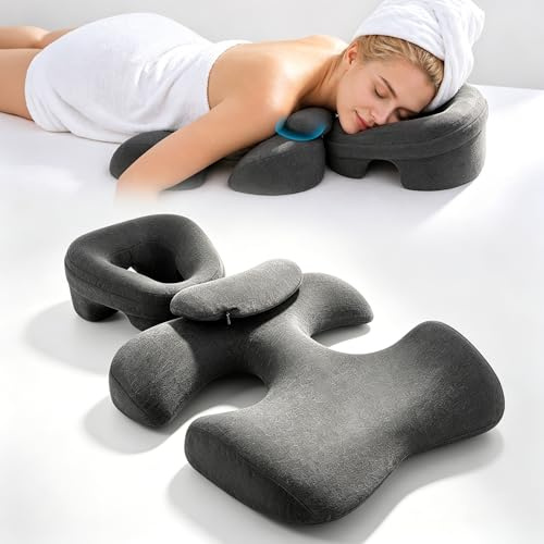 VeftBltrem Appuie-tête de massage pour lit, appuie-tête de massage avec coussin de nuque, coussin de massage de poitrine et coussin de pesée du visage, offre un soutien pour la position abdominale