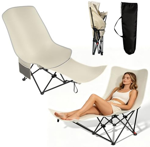 UISEBRT Silla de camping plegable con reposapiés y bolsillo lateral, silla plegable ergonómica con marco de acero estable, silla plegable ultraligera para camping, playa, picnic, pesca y jardín, color