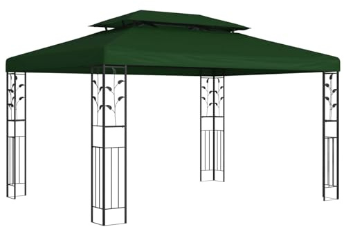 Mokuyary Padiglione 3,97 x 2,96 x 2,68 m Verde Poliestere e Acciaio Tenda di Ricezione, Gazebo Padiglione per Campeggio, Eventi, Terrazze e Festival