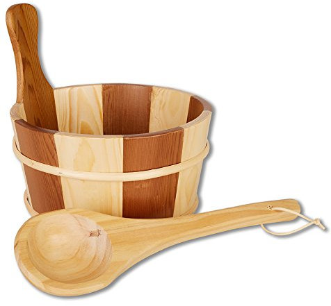 Set de sauna (cubo de sauna con mango de madera y sauna