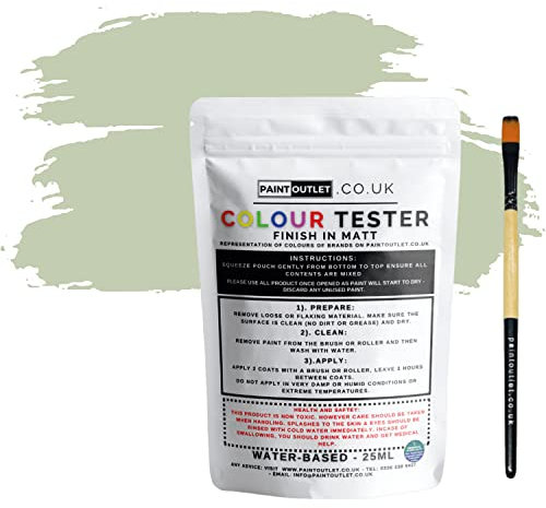 HQC Paint Wall and Ceilings Matt | Sample Colour Tester Pot with Brush | Quick Drying Quality Interior Paint | Contemporary Finish | Sage Green Colour 25ml