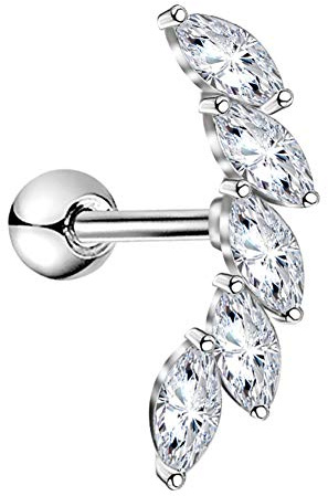 OUFER 16G Stainless Steel Cartilage Earring Curved Vine CZ Upper Ear Helix Studs Conch Piercing for Women Girls