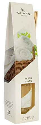 Wax Lyrical Reed Diffuser Home Fragrance - Fresh Linen, 100ml | Home Fragrance, Citrus, Linen and Sandalwood Scents, Glass Bottle, Rattan Reeds, For Desks and Hallways, Room Air Freshener