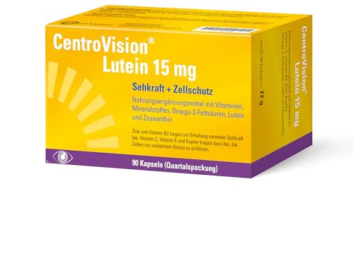 CentroVision Lutein 15 mg – Zur Erhaltung der normalen Sehkraft, Nahrungsergänzungsmittel mit Vitamin C, Vitamin E, Vitamin B2, Zink, Kupfer, Omega-3-Fettsäuren, Lutein und Zeaxanthin, 90 St.