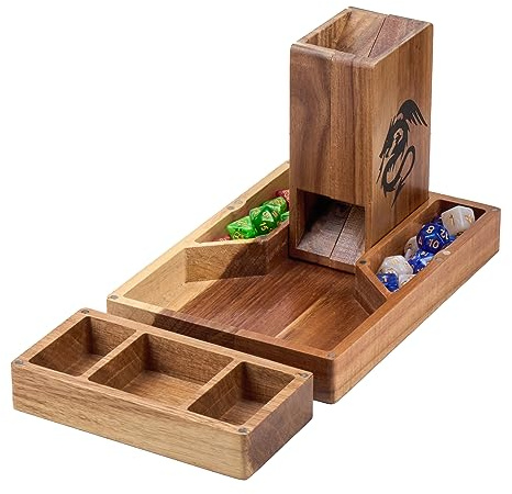 Tapeera Torre de Dados magnética de Madera con Bandeja para DND - Torre portátil con cámara de Dados, rodante para Juegos RPG y Mesa - Accesorios Mazmorras y Dragones