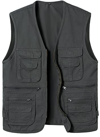 Yukirtiq Anglerweste Herren Ärmellos Fischerjacke Freizeitweste Jagdweste Fischerweste Herrenwesten Fotografie Wandernweste mit Vielen Taschen, Dunkelgrün, XXL