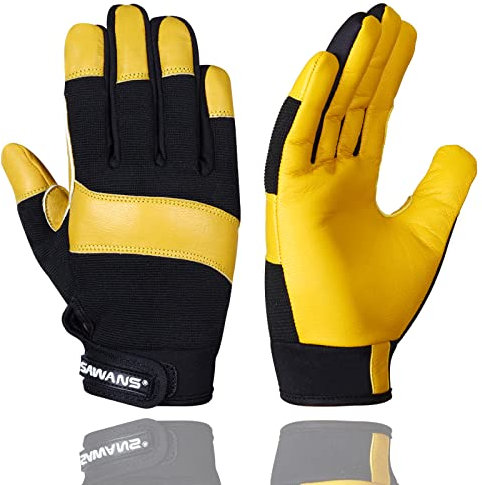 SAWANS Leder-Gartenhandschuhe, Arbeitshandschuhe für Damen und Herren, nützliche Geschicklichkeit, atmungsaktiv, für Garten, Arbeit, Sicherheitshandschuhe, Gärtner, dornensicher, robuster (L)