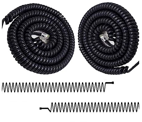 Qingriver Neri Cavo Telefonico,Cavo A Spirale,4P4C Lunghezza A Spirale Da 0.45m a 4m Cavo Telefono Fisso Per Telefono Fisso RJ9(4m*2)